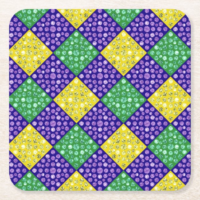 Mardi Gras Harlequin Diamond Carnival Mönster Underlägg Papper Kvadrat (Framsidan)