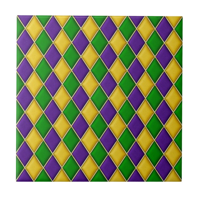 Mardi Gras Harlequin Diamond Mönster Tiles Kakelplatta (Framsidan)