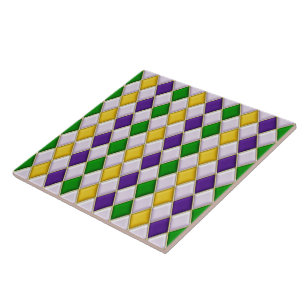 Mardi Gras Harlequin Diamond Mönster Tiles Kakelplatta