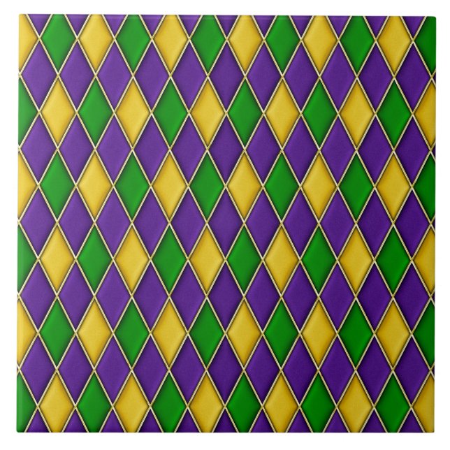 Mardi Gras Harlequin Diamond Mönster Tiles Kakelplatta (Framsidan)