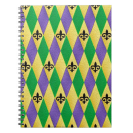Mardi Gras Harlequin Fleur De Lis Anteckningsbok Med Spiral
