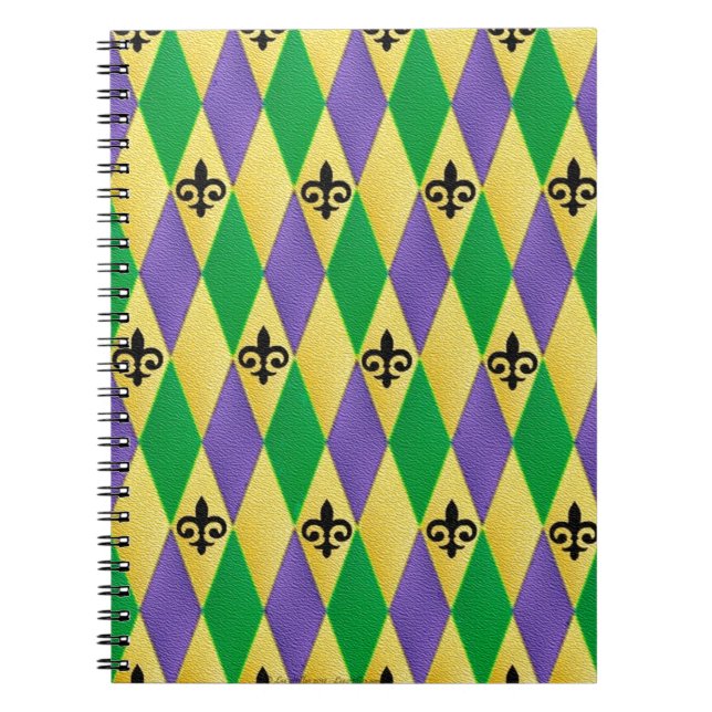 Mardi Gras Harlequin Fleur De Lis Anteckningsbok Med Spiral (Framsidan)