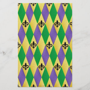 Mardi Gras Harlequin Fleur De Lis Brevpapper