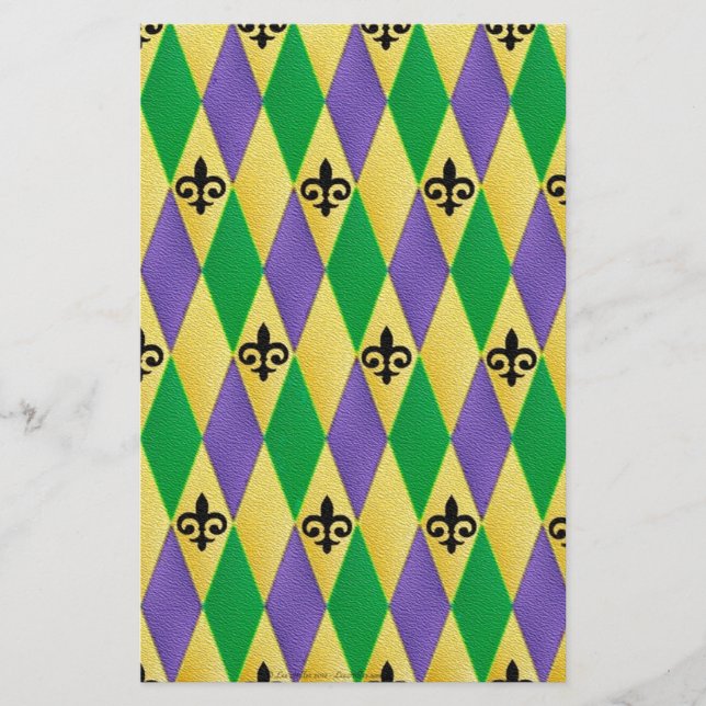 Mardi Gras Harlequin Fleur De Lis Brevpapper (Framsida)