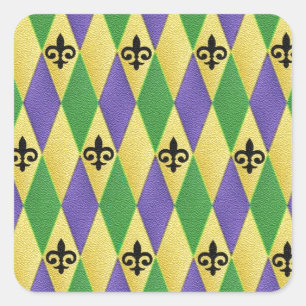 Mardi Gras Harlequin Fleur De Lis Fyrkantigt Klistermärke