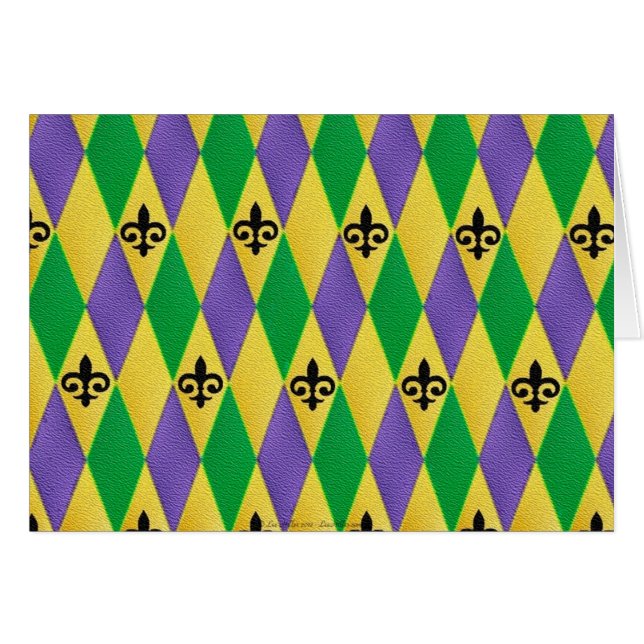 Mardi Gras Harlequin Fleur De Lis Hälsningskort (Framsidan Horizontal)