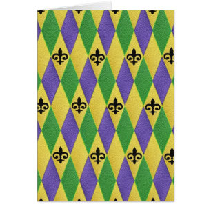 Mardi Gras Harlequin Fleur De Lis Hälsningskort