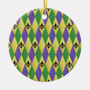Mardi Gras Harlequin Fleur De Lis Julgransprydnad Keramik