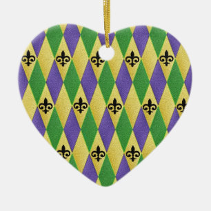 Mardi Gras Harlequin Fleur De Lis Julgransprydnad Keramik