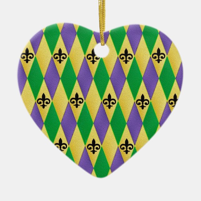 Mardi Gras Harlequin Fleur De Lis Julgransprydnad Keramik (Framsidan)
