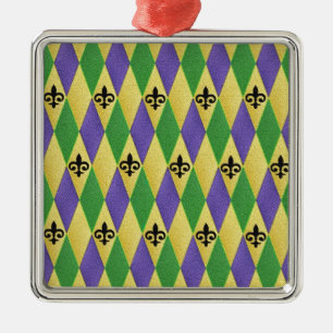 Mardi Gras Harlequin Fleur De Lis Julgransprydnad Metall