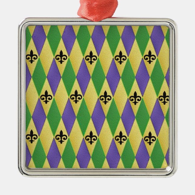 Mardi Gras Harlequin Fleur De Lis Julgransprydnad Metall (Framsidan)