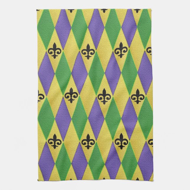 Mardi Gras Harlequin Fleur De Lis Kitchen Towels Kökshandduk (Vertikal)