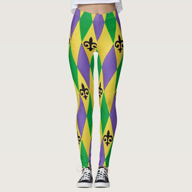 Mardi Gras Harlequin Fleur De Lis Leggings (Framsida)
