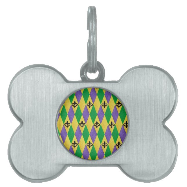 Mardi Gras Harlequin Fleur De Lis Namnbricka Husdjur (Framsidan)