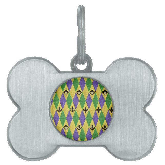 Mardi Gras Harlequin Fleur De Lis Namnbricka Husdjur (Framsidan)