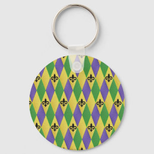 Mardi Gras Harlequin Fleur De Lis Nyckelring