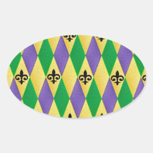 Mardi Gras Harlequin Fleur De Lis Ovalt Klistermärke