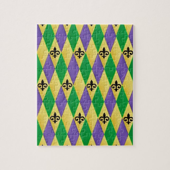 Mardi Gras Harlequin Fleur De Lis Pussel (Vertikal)