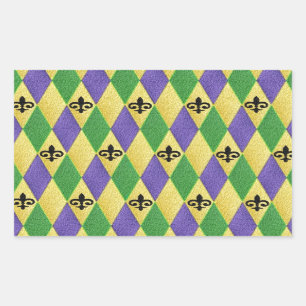 Mardi Gras Harlequin Fleur De Lis Rektangulärt Klistermärke