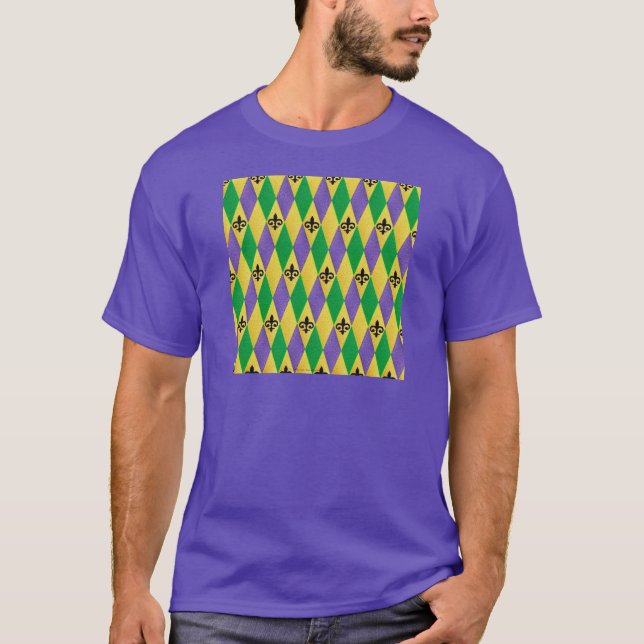 Mardi Gras Harlequin Fleur De Lis T Shirt (Framsida)