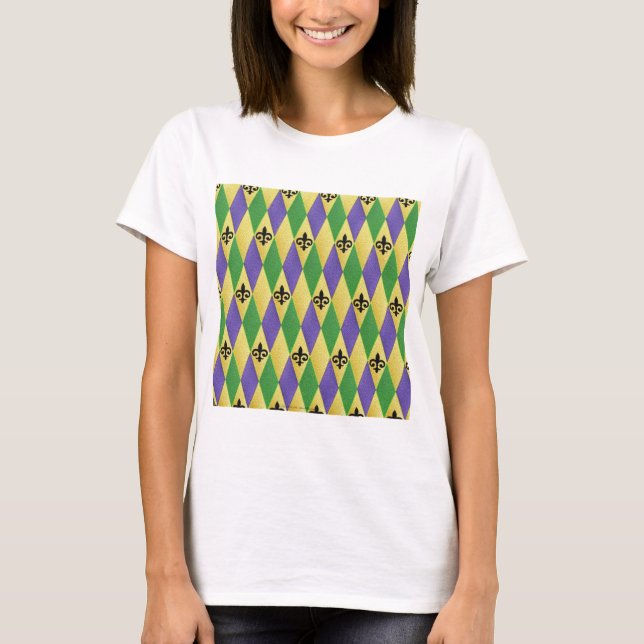 Mardi Gras Harlequin Fleur De Lis T-shirt (Framsida)