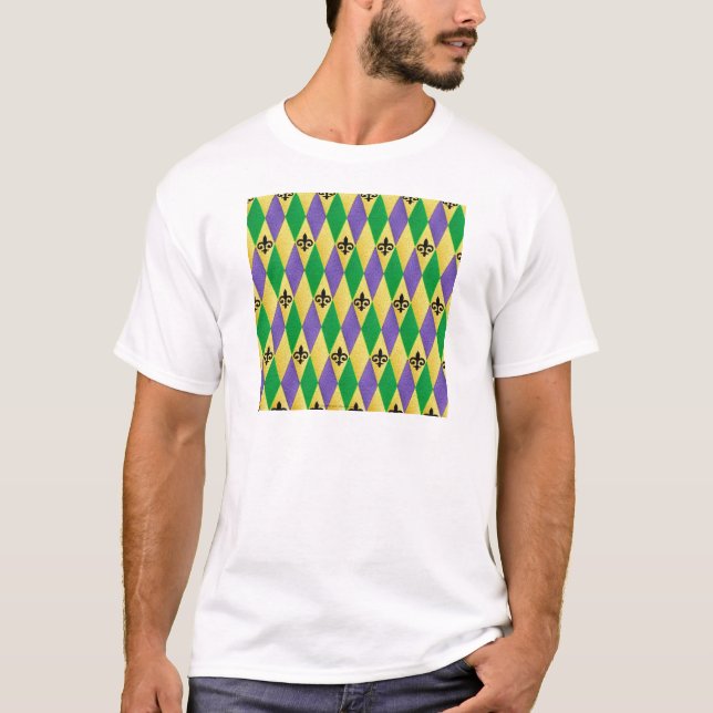 Mardi Gras Harlequin Fleur De Lis T-shirt (Framsida)