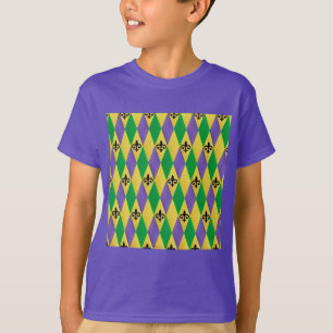 Mardi Gras Harlequin Fleur De Lis T Shirt