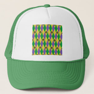 Mardi Gras Harlequin Fleur De Lis Truckerkeps