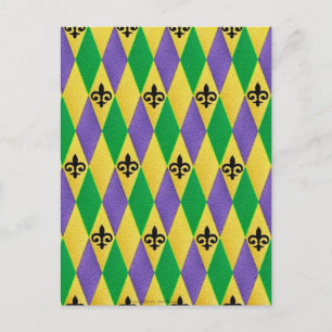 Mardi Gras Harlequin Fleur De Lis Vykort