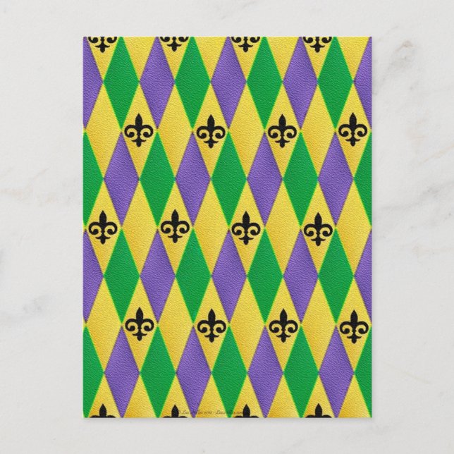 Mardi Gras Harlequin Fleur De Lis Vykort (Framsida)