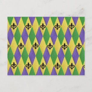 Mardi Gras Harlequin Fleur De Lis Vykort