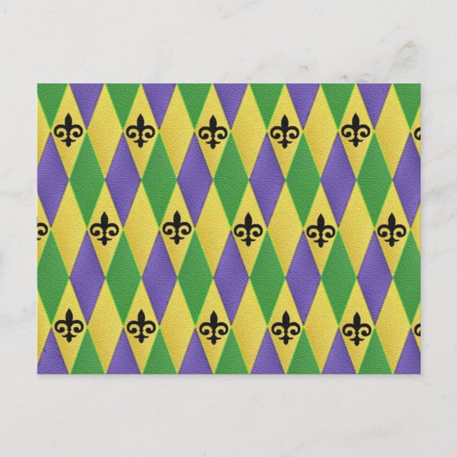 Mardi Gras Harlequin Fleur De Lis Vykort (Framsida)