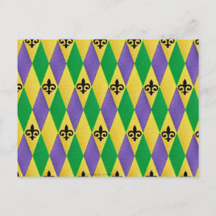 Mardi Gras Harlequin Fleur De Lis Vykort