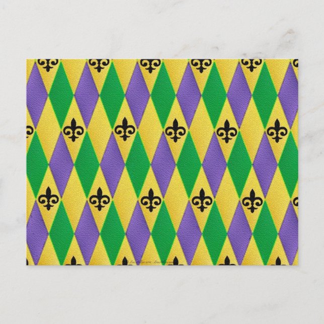 Mardi Gras Harlequin Fleur De Lis Vykort (Framsida)