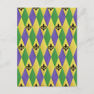 Mardi Gras Harlequin Fleur De Lis Vykort