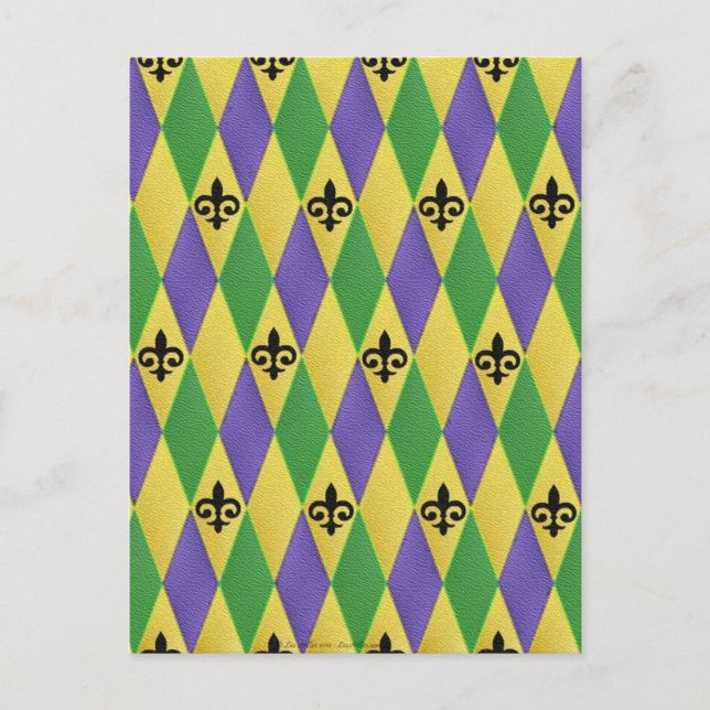 Mardi Gras Harlequin Fleur De Lis Vykort (Framsida)