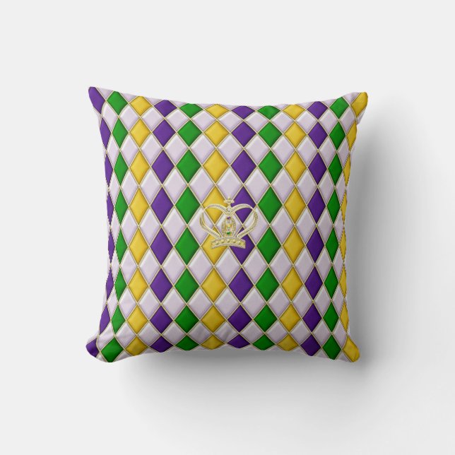 Mardi Gras Harlequin Mönster 3 w/krona Pillows Kudde (Framsida)