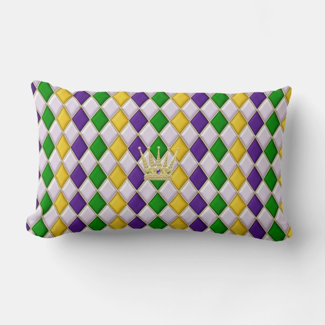 Mardi Gras Harlequin Mönster 3 w/krona Pillows Lumbarkudde (Framsida)