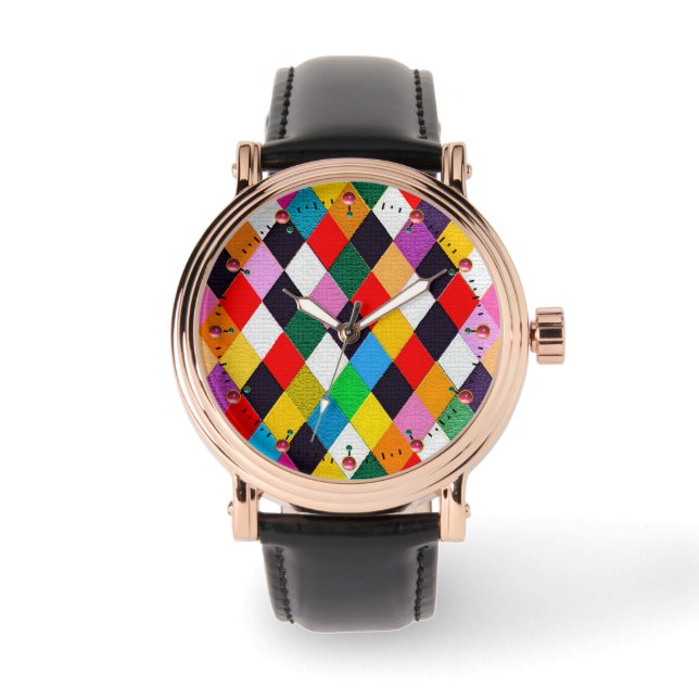 MARDI GRAS HARLEQUIN MÖNSTER Colorful Rhombi Armbandsur (Framsida)