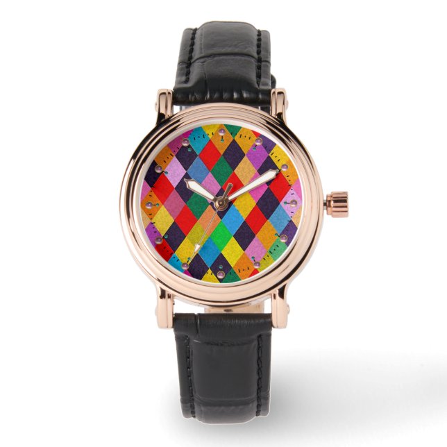MARDI GRAS HARLEQUIN MÖNSTER Colorful Rhombi Armbandsur (Framsida)