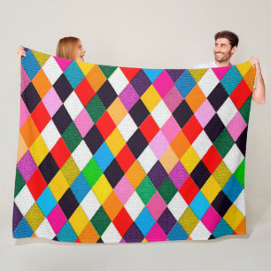 MARDI GRAS HARLEQUIN MÖNSTER Colorful Rhombi Fleecefilt