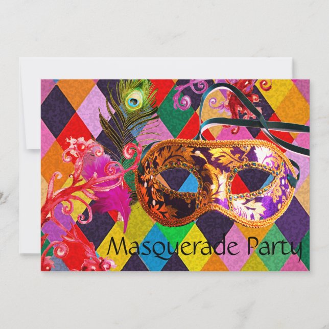 MARDI GRAS HARLEQUIN MÖNSTER Colorful Rhombi Inbjudningar (Framsida)