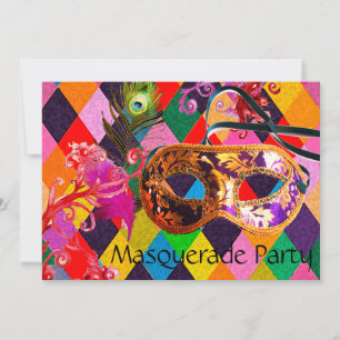 MARDI GRAS HARLEQUIN MÖNSTER Colorful Rhombi Inbjudningar