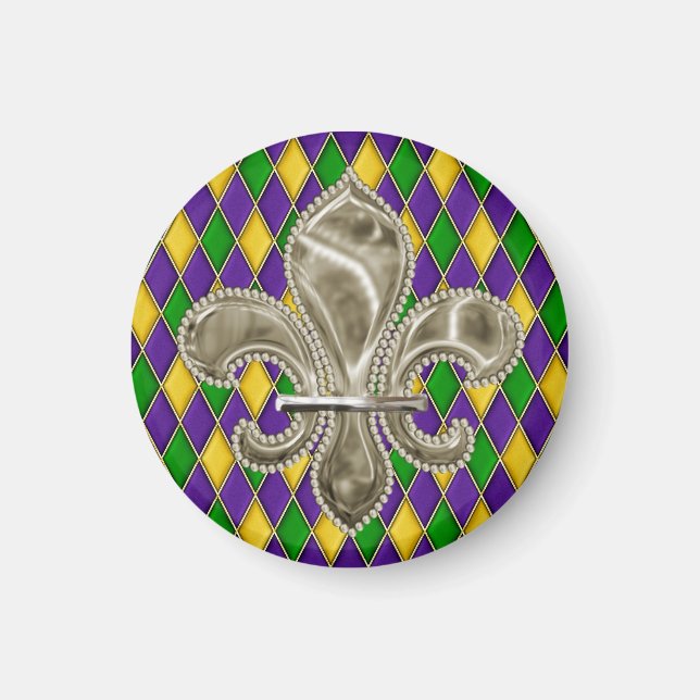 Mardi Gras Harlequin Mönster Fleur de Lis Magnet (Framsidan)