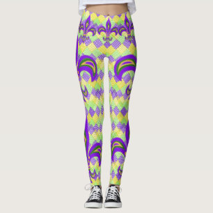 Mardi Gras Harlequin Mönster och Fleur de Lis Leggings