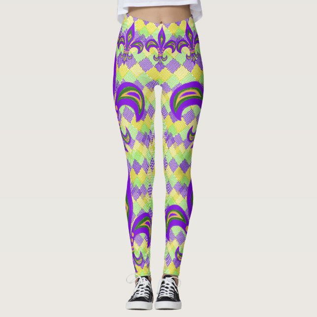 Mardi Gras Harlequin Mönster och Fleur de Lis Leggings (Framsida)