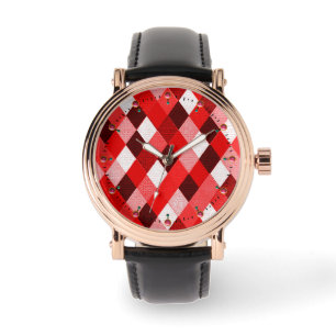 MARDI GRAS HARLEQUIN MÖNSTER Red Rosa White Rhombi Armbandsur