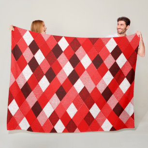 MARDI GRAS HARLEQUIN MÖNSTER Red Rosa White Rhombi Fleecefilt