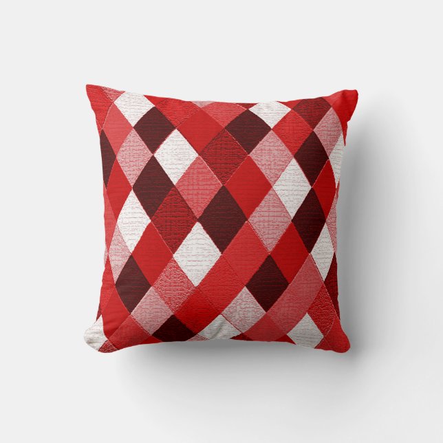 MARDI GRAS HARLEQUIN MÖNSTER Red Rosa White Rhombi Kudde (Framsida)